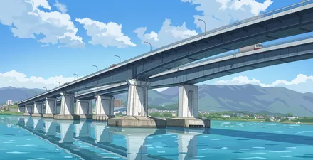 琵琶湖大橋と湖面（イラスト）